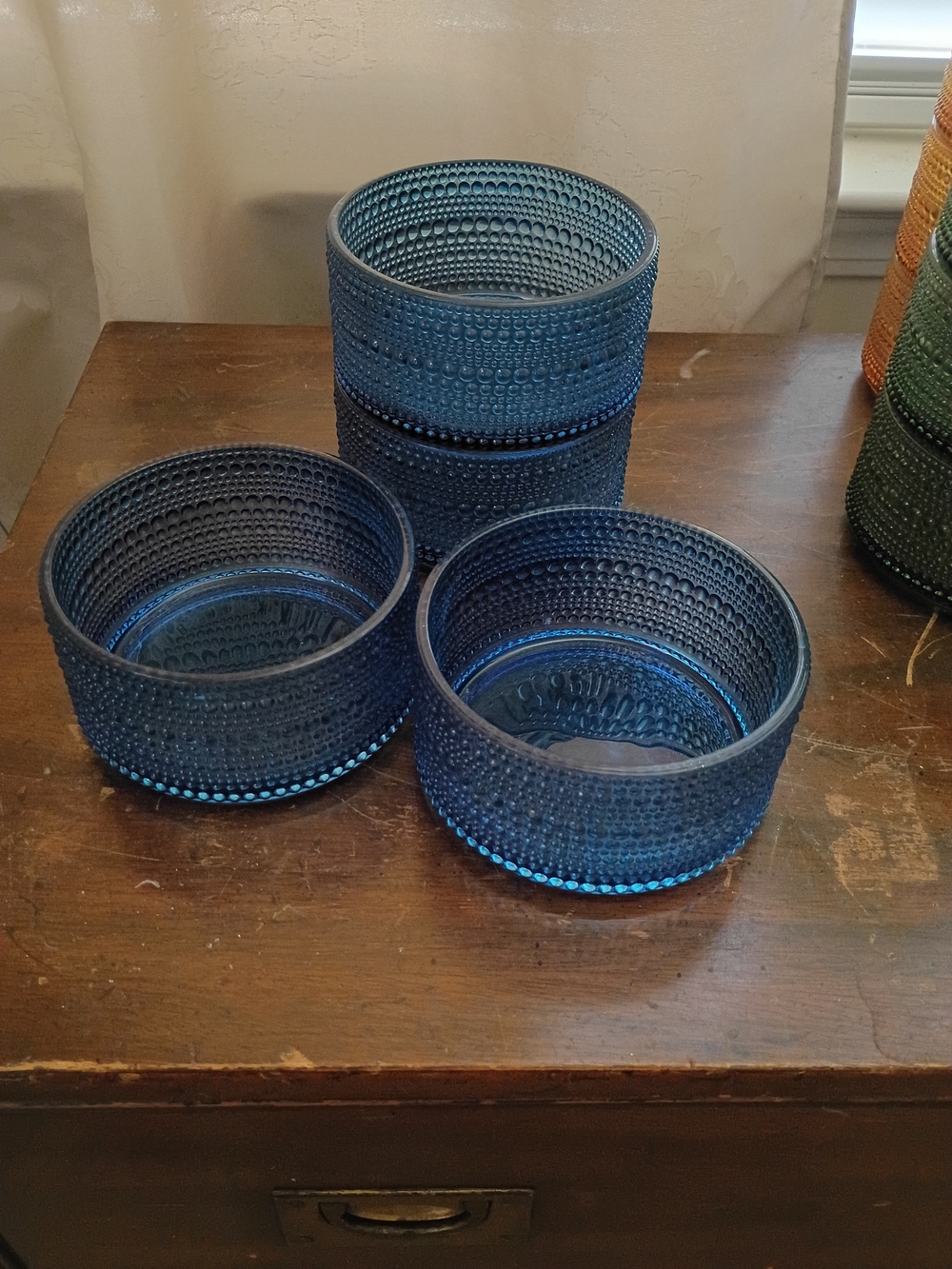 Halo Deep Blue Textured Glass Bowls - Set of 4
